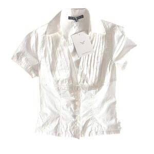 Fenity Celeste Pleated Button Up Blouse White Cotton XS